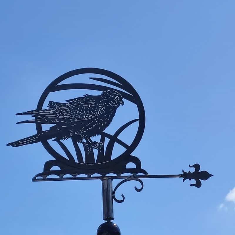 La girouette du faucon crécerelle, bien perché sur son toît !